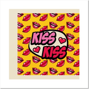 Kiss pattern in yellow background design Posters and Art